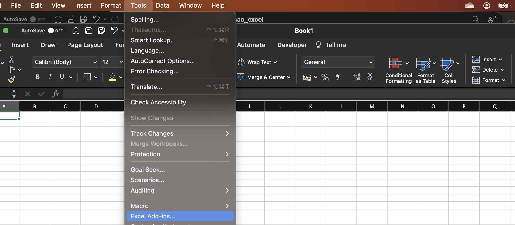 Tools Excel Add-ins on Mac